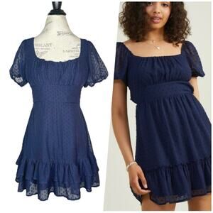 Altar’d State | Women | Diany Navy Swiss Dot Puff Sleeve Mini Dress | Medium